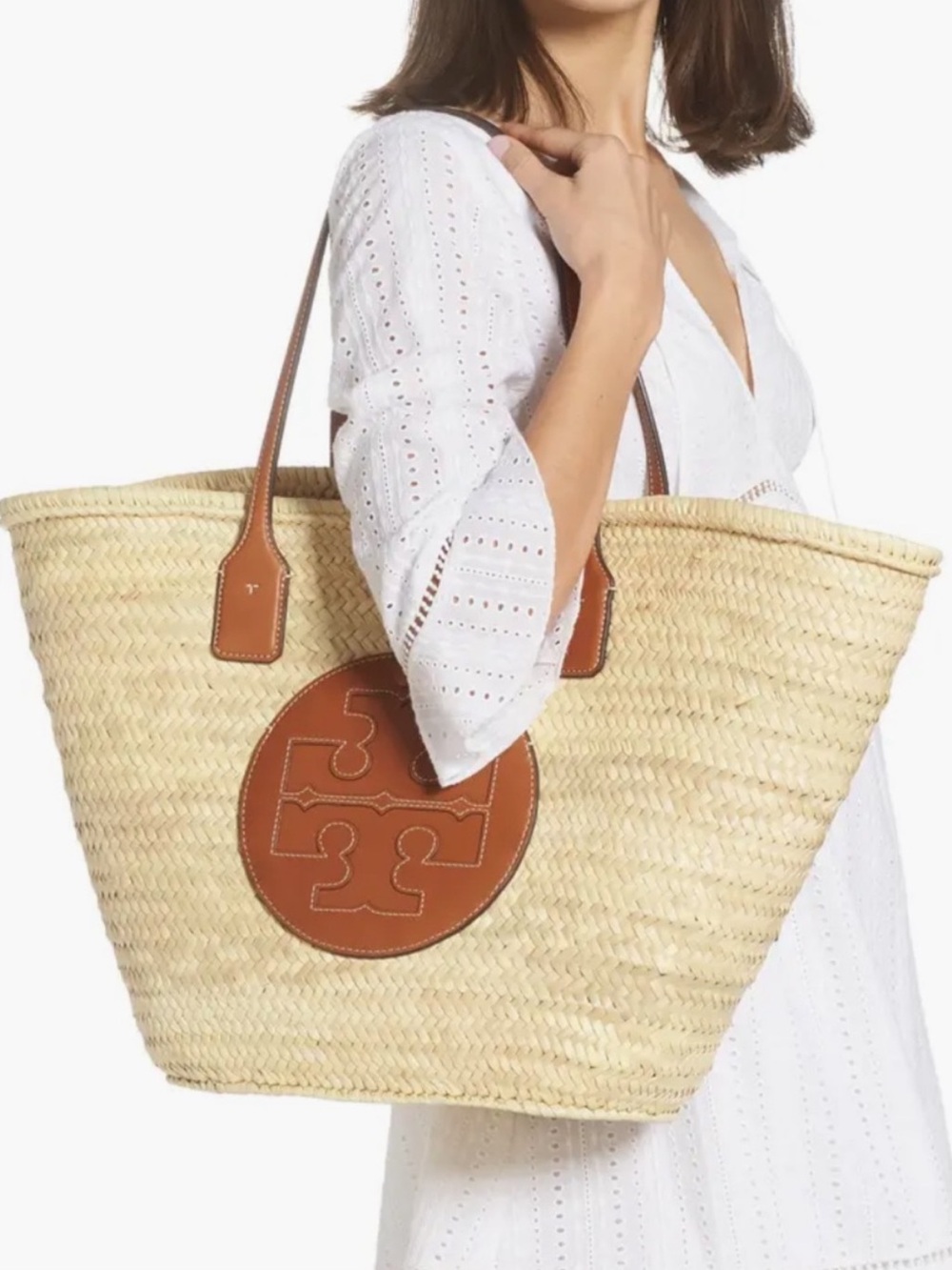 Tory Burch Ella Large Brown and Tan Straw Tote